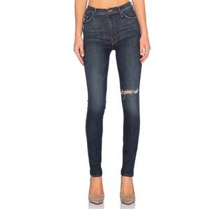 Mother Dark Wash Looker Ankle Fray Medium Rise Distressed Knee Skinny Jeans 29
